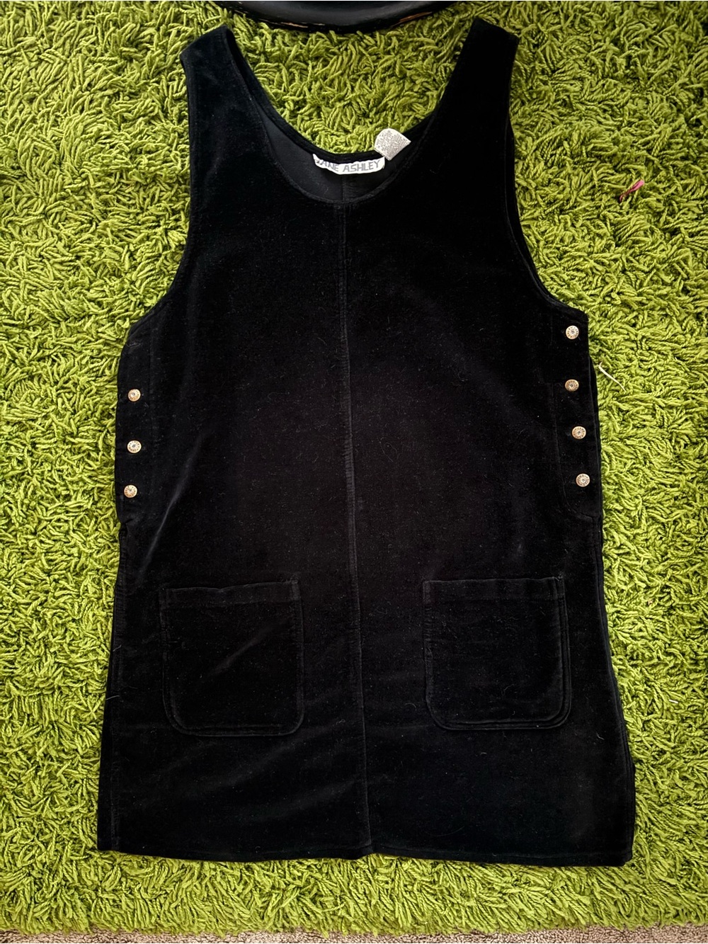 Vintage 90s Jane Ashley Black Velvet Pinafore Dress with Buttons